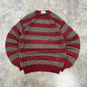 Vintage Lancetti Maglia Red & Brown Striped Mohair Knit 3D Sweater Made In Italy